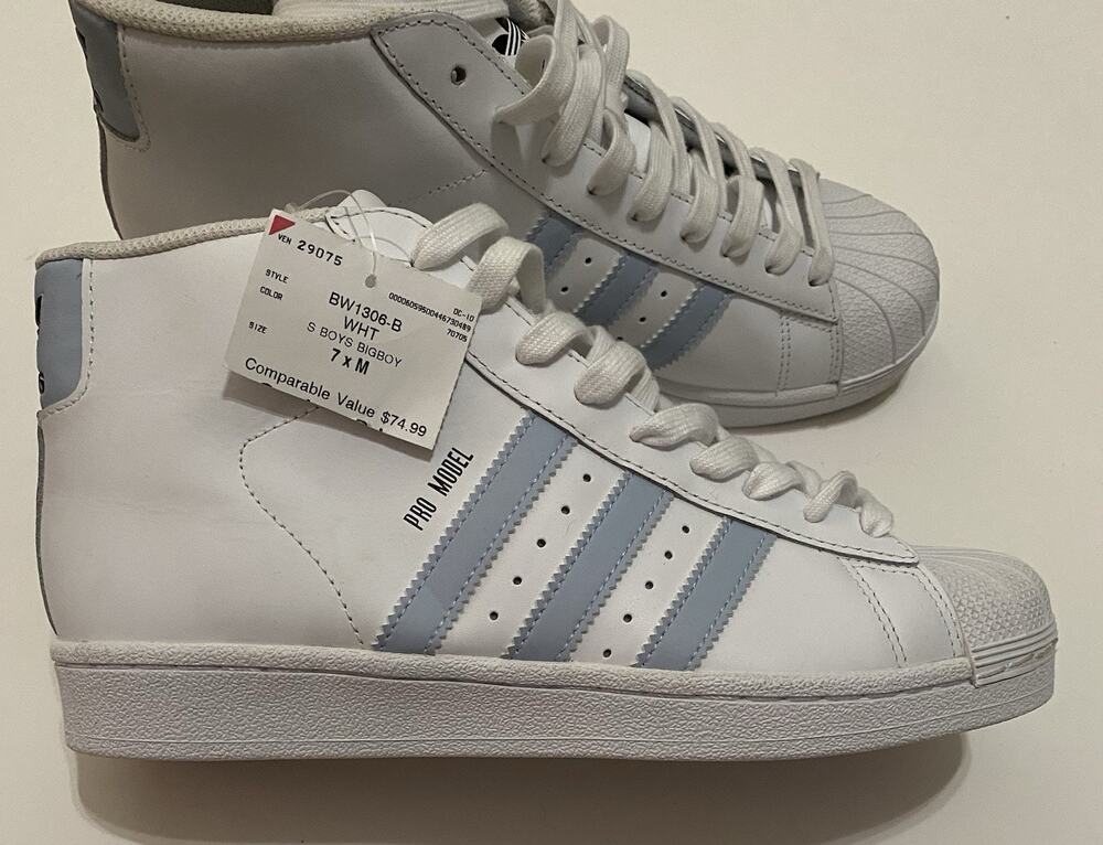 Adidas Pro Model ‘Cloud White/Sky Blue High Top Men’s Sz 7 Women 8.5